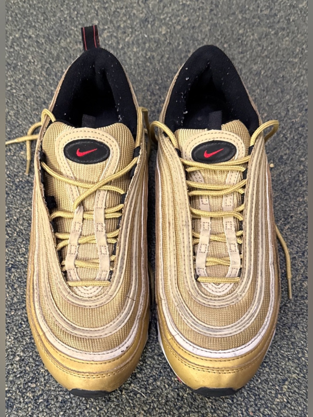 Nike Air Max 97 OG Metallic Gold White Mens 12 Shoes MISSING One Lace Loop